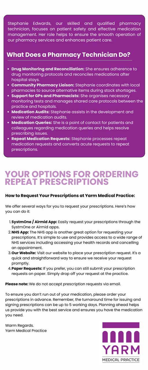 Yarm Medical Practice - Pharmacy Newsletter